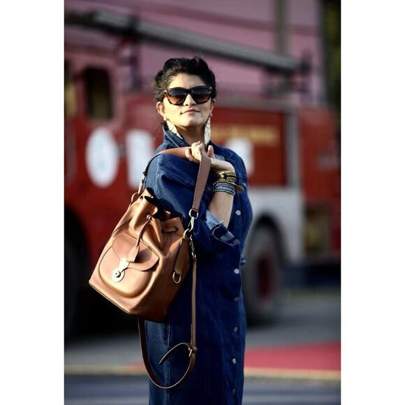 Ralph Lauren Collection Ricky Drawstring Bucket Bag Medium Brown Purse - Picture 3 of 9